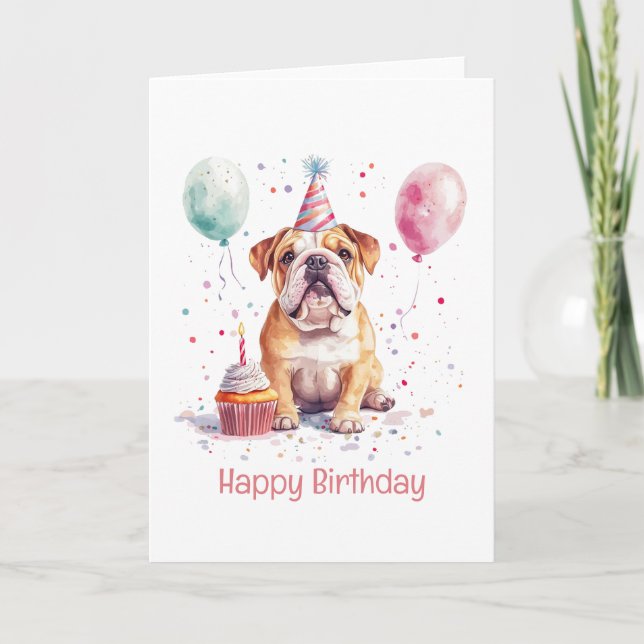 Cartão Happy Birthday English Bulldog (Frente)