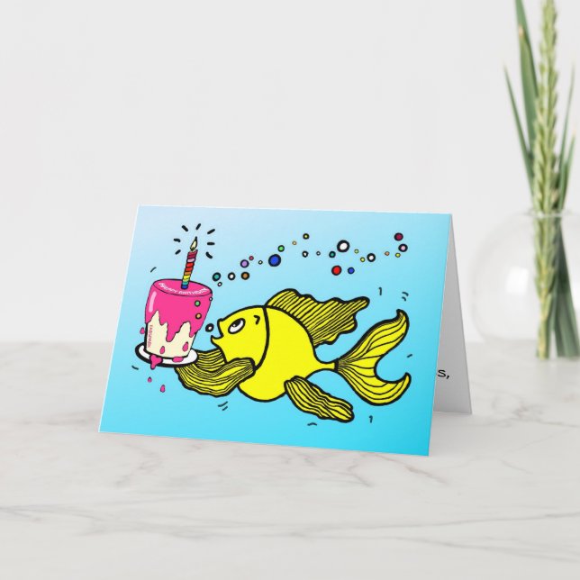 Cartão Happy Birthday Fish - funny cartoon Greeting Card (Frente)