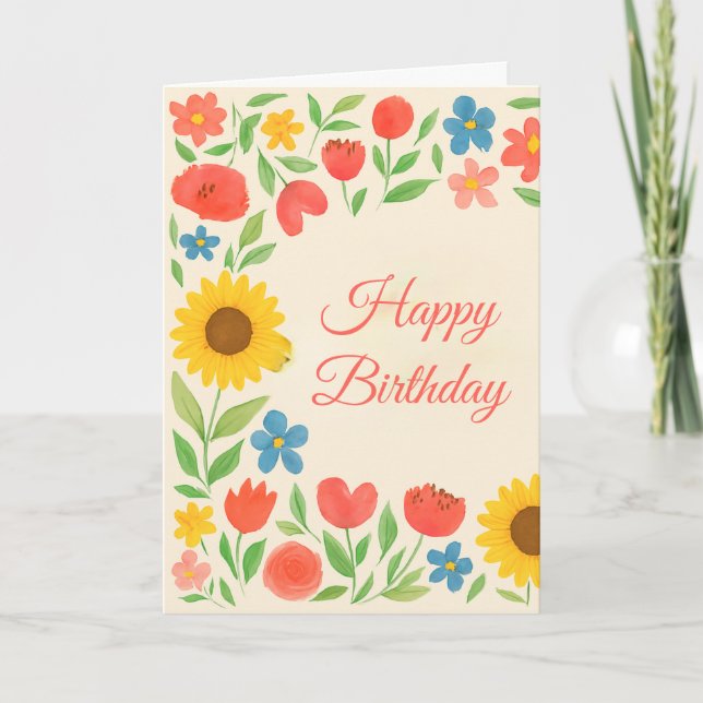 Cartão Happy Birthday Floral For Her Greeting  Card (Frente)