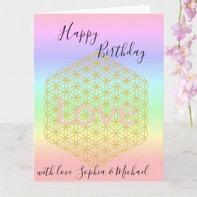 Cartão Happy Birthday flower of life Love Mandala (Orquídea)