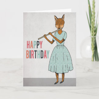 Cartão Happy Birthday - Fox Plays Flute Illustrated Card