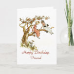 Cartão Happy Birthday Friend<br><div class="desc">This birthday card is perfect for a special friend that you have shared so much with. This is a re-colored Kate Greenaway, vintage image of two little girls in Victorian dresses and bonnets sitting on the limb of an apple tree. The text on the front and on the inside can...</div>