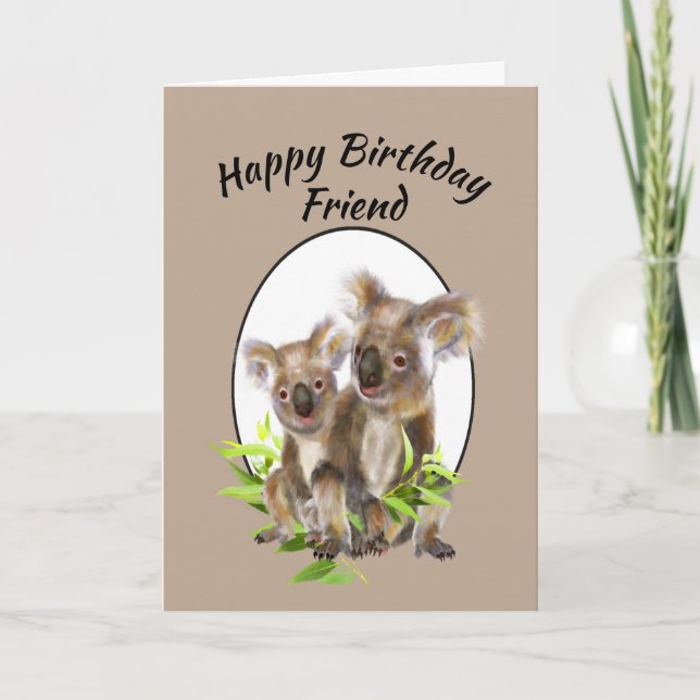 Cartão Happy Birthday Friend Cute Koala Bear Friends (Frente)