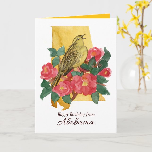Cartão Happy Birthday From Alabama Camellia Yellowhammer  (Flor Amarela)