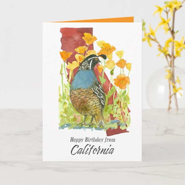 Cartão Happy Birthday from California Quail Poppy Flowers (Flor Amarela)