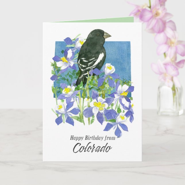 Cartão Happy Birthday from Colorado Lark Bunting Flowers (Orquídea)