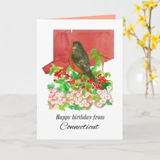 Cartão Happy Birthday From Connecticut State Watercolor (Flor Amarela)