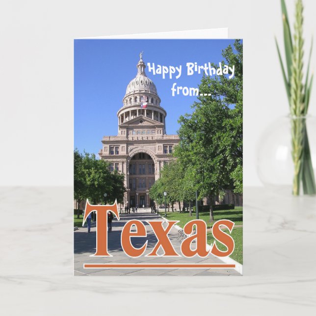 Cartão Happy Birthday from Texas-Austin State Capitol (Frente)