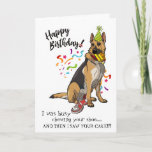 Cartão Happy Birthday from Your German Shepherd Dog Buddy<br><div class="desc">Happy Birthday from Your German Shepherd Dog Buddy is a great card for anyone you know who has a German Shepherd. This happy German Shepherd was busy chewing his owner's shoe--- but surprise- he spotted the brightly colored Birthday Cake and stole a piece. You want to laugh, you want to...</div>