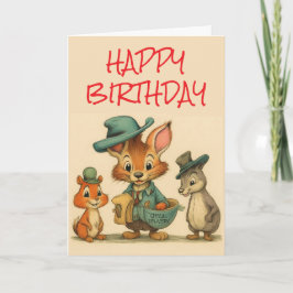 Cartão Happy Birthday Funny Cute Cartoon Animal Couriers 