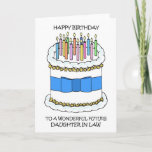 Cartão Happy Birthday Future Daughter in Law<br><div class="desc">A cartoon illustration of a cake covered in lit candles and accompanied by the words 'Happy Birthday to a wonderful future daughter in law'.</div>