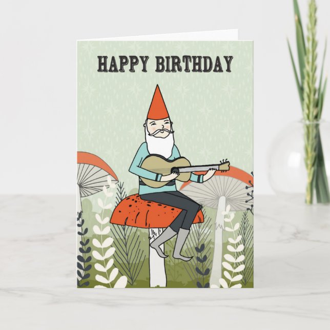 Cartão Happy Birthday - Gnome plays Guitar Greeting Card (Frente)
