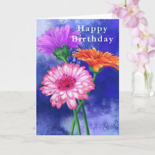 Cartão Happy Birthday - Gorgeous Three Color Gerberas