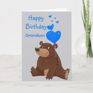 Cartão Happy Birthday Grandson Balloon  Bear