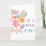 Cartão Happy Birthday greeting card with flowers<br><div class="desc">A floral style birthday greeting card with gentle design to celebrate your big day! Originally designed as watercolour illustration.</div>