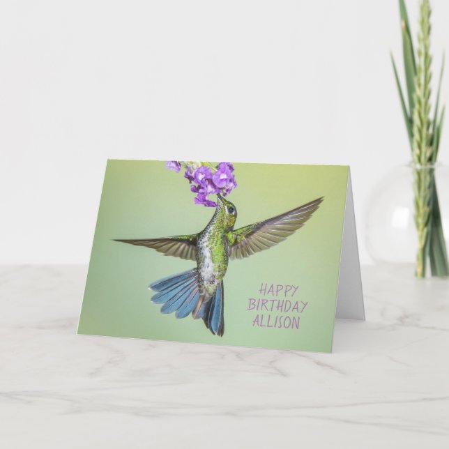 Cartão Happy Birthday Hummingbird Flying Name (Frente)