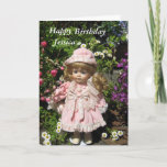 Cartão HAppy Birthday Jessica<br><div class="desc">Happy birthday Jessica text with little doll and flowers</div>