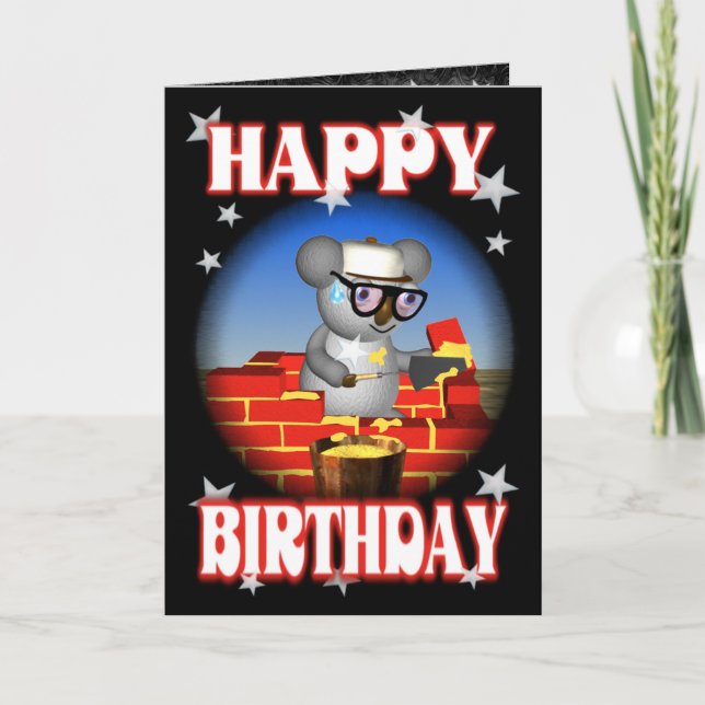 Cartão Happy Birthday Koala Bricklayer Greeting Card (Frente)