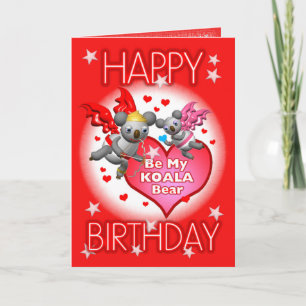 Cartão Happy Birthday Koala Hearts Greeting Card w/Words
