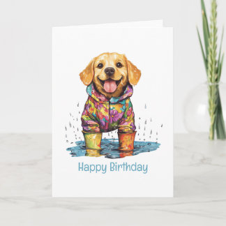 Cartão Happy Birthday Labrador Retriever Rain Puddle