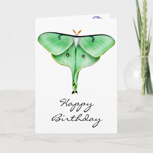 Cartão Happy Birthday Luna Moth Card (Frente)