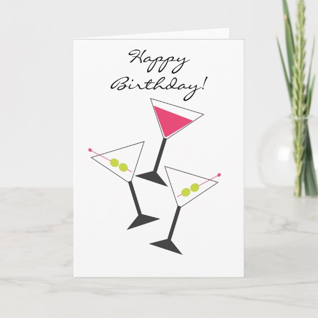 Cartão Happy Birthday Martini Glasses Greeting Card (Frente)