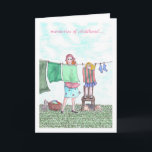 Cartão Happy Birthday Mom- childhood memories<br><div class="desc">Mom and little girl hanging laundry on a sunny summer day. Remember being "mother's little helper"?</div>