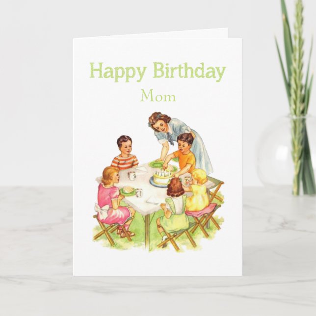 Cartão Happy Birthday Mom Fun Vintage Picnic Party (Frente)