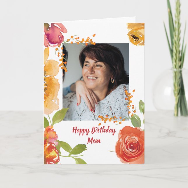 Cartão Happy Birthday Mom Lovely Watercolor Flowers (Frente)