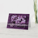 Cartão Happy Birthday Mom Textured Lilacs Card<br><div class="desc">Pretty purple lilac blossoms textured with an antique wallpaper pattern and the words Happy Birthday Mom. Perfect for that special Mom and totally customizable for you to personalize as you please!</div>