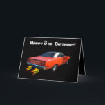 Cartão Happy Birthday Muscle Car Greeting Card<br><div class="desc">Customize this greeting card inside and out! Classic muscle car with flames coming out of the tail pipes.</div>