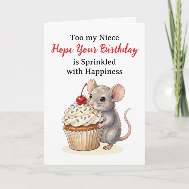 Cartão Happy Birthday Niece | Cute Mouse (Frente)