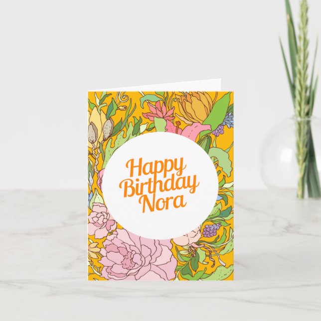 Cartão Happy Birthday Nora | Floral Birthday Card (Frente)