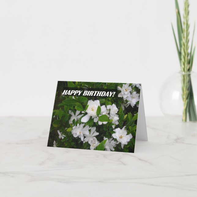 Cartão Happy Birthday NoteCard Featuring Gardenia Blooms (Frente)