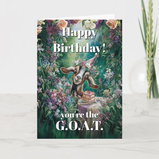 Cartão Happy Birthday Nubian Goat Garden Flowers (Frente)