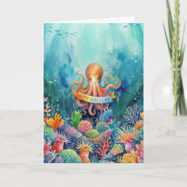 Cartão Happy Birthday Octopus Ocean Sea Life Water Fish