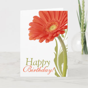 Cartão Happy Birthday Orange Gerbera Daisy