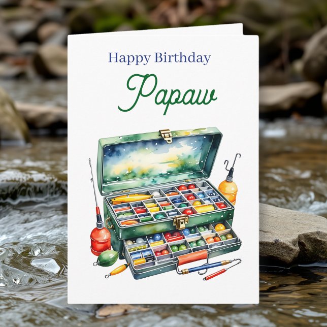 Cartão Happy Birthday Pawpaw | Fishing Tackle Box (Criador carregado)