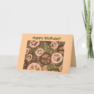 Cartão Happy Birthday!-Peace Signs/Camo Look Card