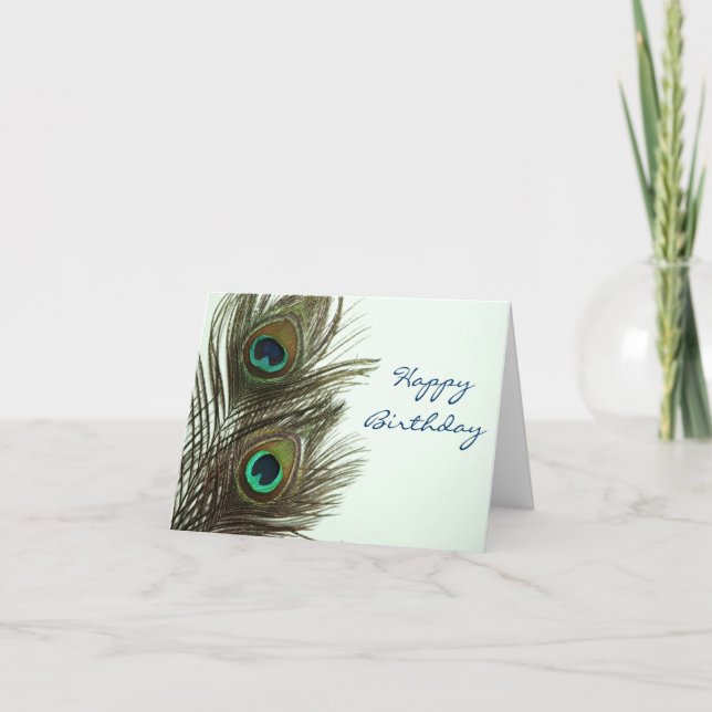 Cartão Happy Birthday Peacock Feather Card (Frente)
