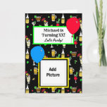 Cartão Happy Birthday Personalized Cocktails and Beers<br><div class="desc">Cute little hand drawn beers,  cocktails,  rum and cokes,  pina coladas,  bloody marys adorn this cute personalized birthday card. Just add name and age in the personalize area.</div>