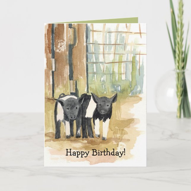 Cartão Happy Birthday Pigs Barnyard Farm Animals (Frente)