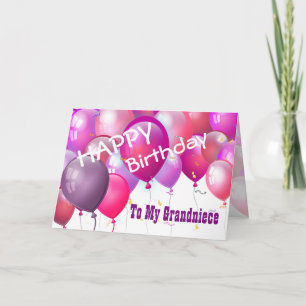 Cartão Happy Birthday Pink Balloons GRANDNIECE