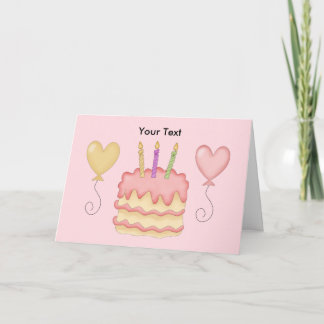 Cartão Happy Birthday Pink Girl Balloons Cake