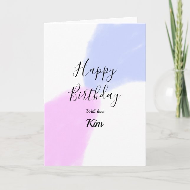 Cartão Happy birthday pink purple pastel name simple eleg (Frente)