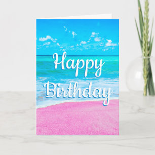 Cartão Happy Birthday Pink Sand Tropical Beach