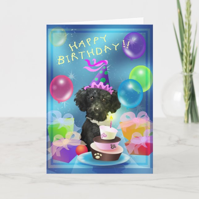 Cartão Happy Birthday poodle balloons (Frente)