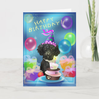 Cartão Happy Birthday poodle balloons
