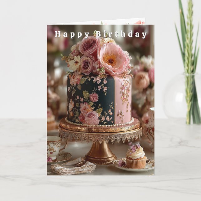 Cartão Happy Birthday Pretty Pink Peonies & Roses (Frente)
