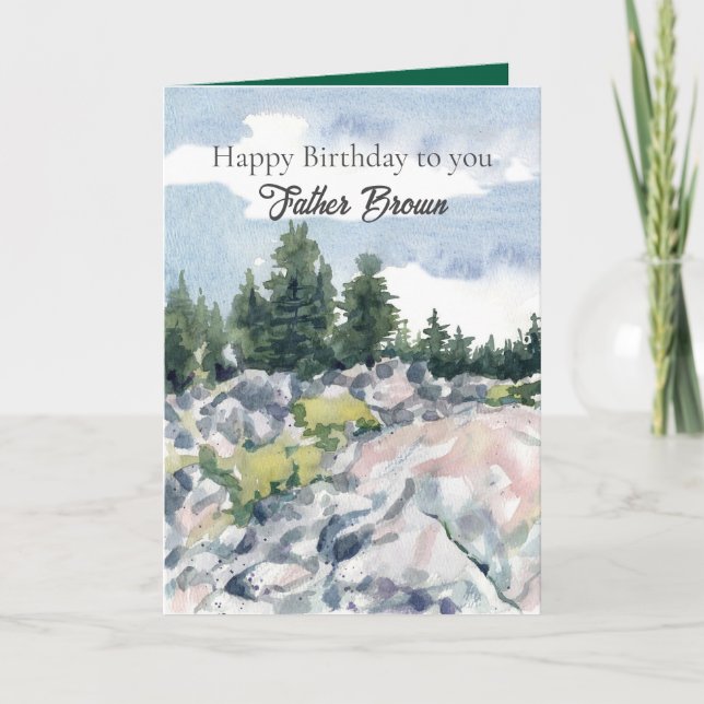 Cartão Happy Birthday Priest Mountain Forest Landscape (Frente)